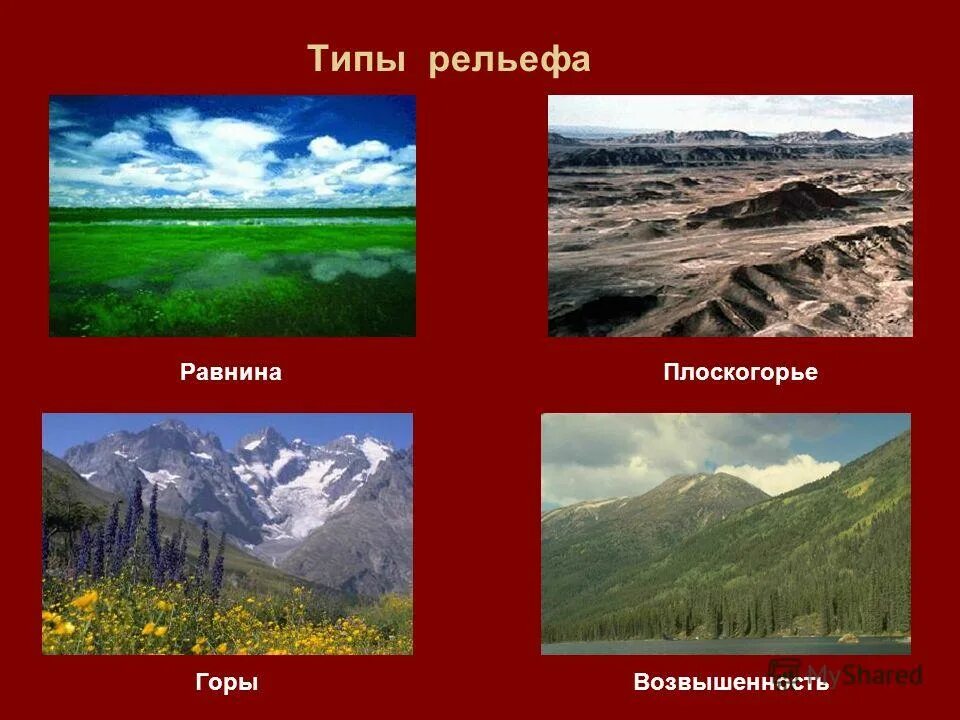 Равнины горы россии тест. Типы рельефа. Типы рельефа местности. Типы форм рельефа. Рельеф типы рельефа.