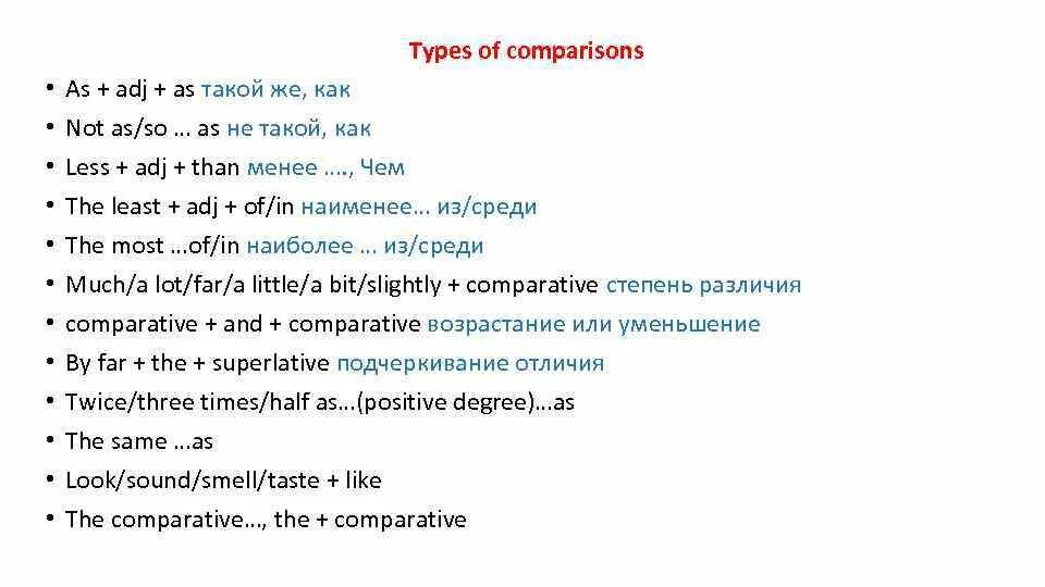 A bit more перевод. Types of Comparisons правило. Types of Comparisons в английском языке. Types of Comparisons на русском. Comparative structures в английском языке.