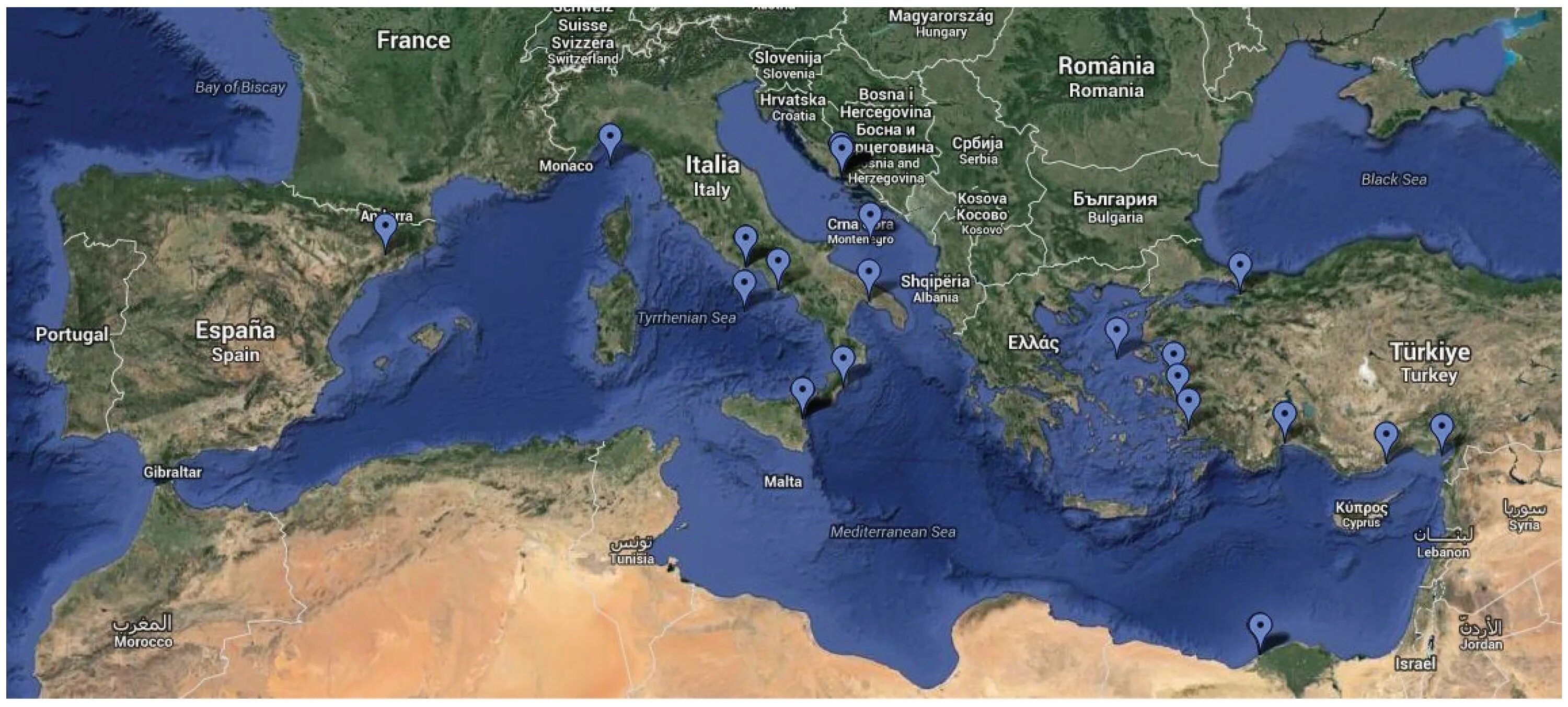 Карта глубин средиземного моря Surface flow map in mediterranean sea Royalty Free Vector