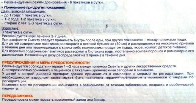 Когда пить смекту до или после