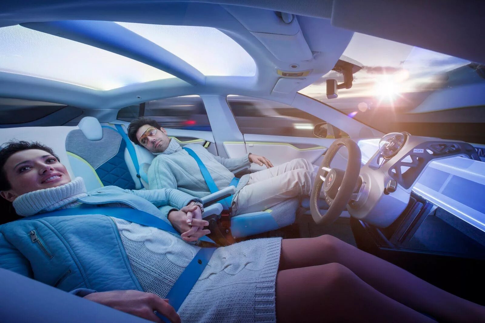 водитель спит за рулем. беспилотные автомобили внутри. за рулем авто. романтика путешествий на машине. путешествие на машине.