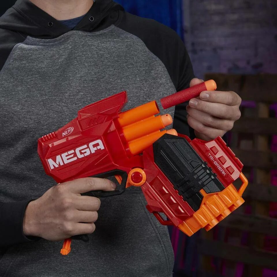 Можно нерфы. Бластер Nerf Mega. НЕРФ мега tri Break. Бластер НЕРФ мега три-брейк. Бластер НЕРФ пистолеты мега.