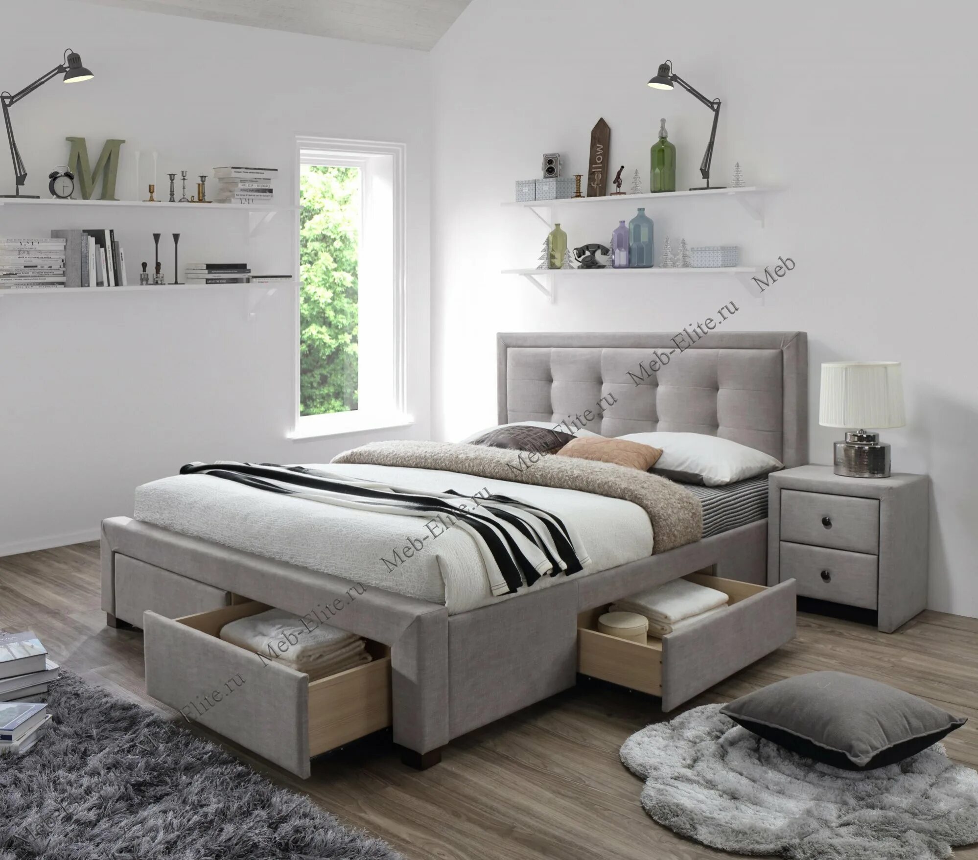 Кровать с ящиками для хранения фото Континентальная кровать MILANO 1 140/200 LED (Дом и Сад / Мебель / Спальня / Кро