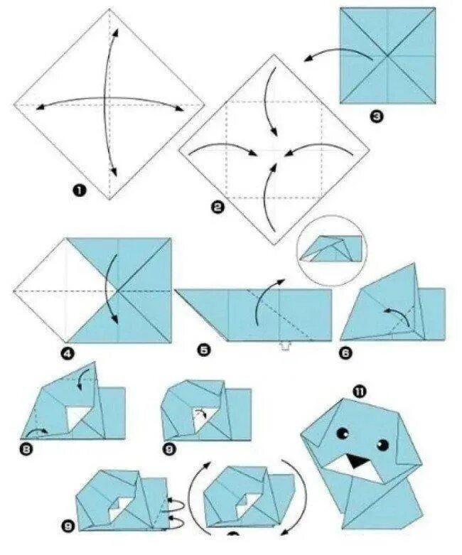 Складывание из бумаги. Поделка оригами из бумаги для начинающих пошагово. Собачка оригами из бумаги для детей схемы. Как сложить оригами из бумаги для начинающих. Оригами щенок схема из бумаги для детей.