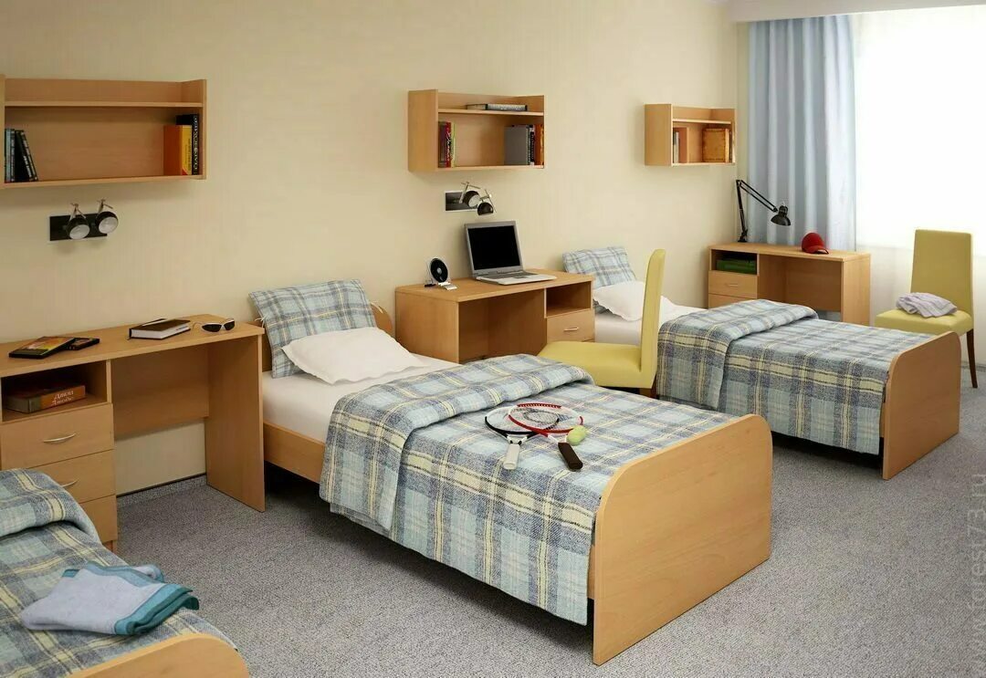 Мебель для студенческих общежитий. Мебель для гостиниц. Спальня в интернате. Двухместная комната в общежитии. Школьное общежитие