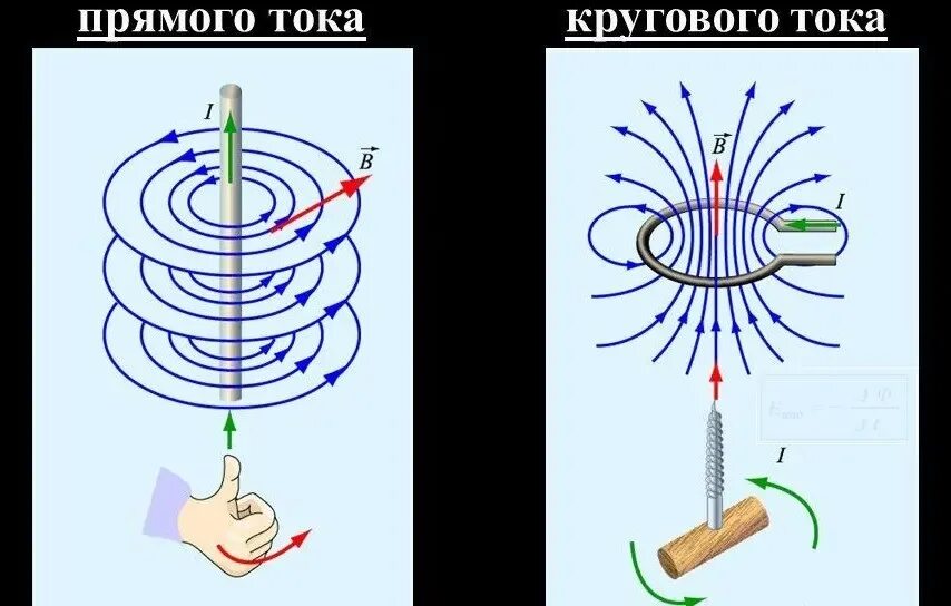 Правило правой руки для прямого. Правило буравчика для прямого и кругового токов.. Правил буравчика и правой руки для прямого и для кольцевого тока. Правило правой руки для прямого и кругового тока. Правило буравчика для кругового проводника с током.