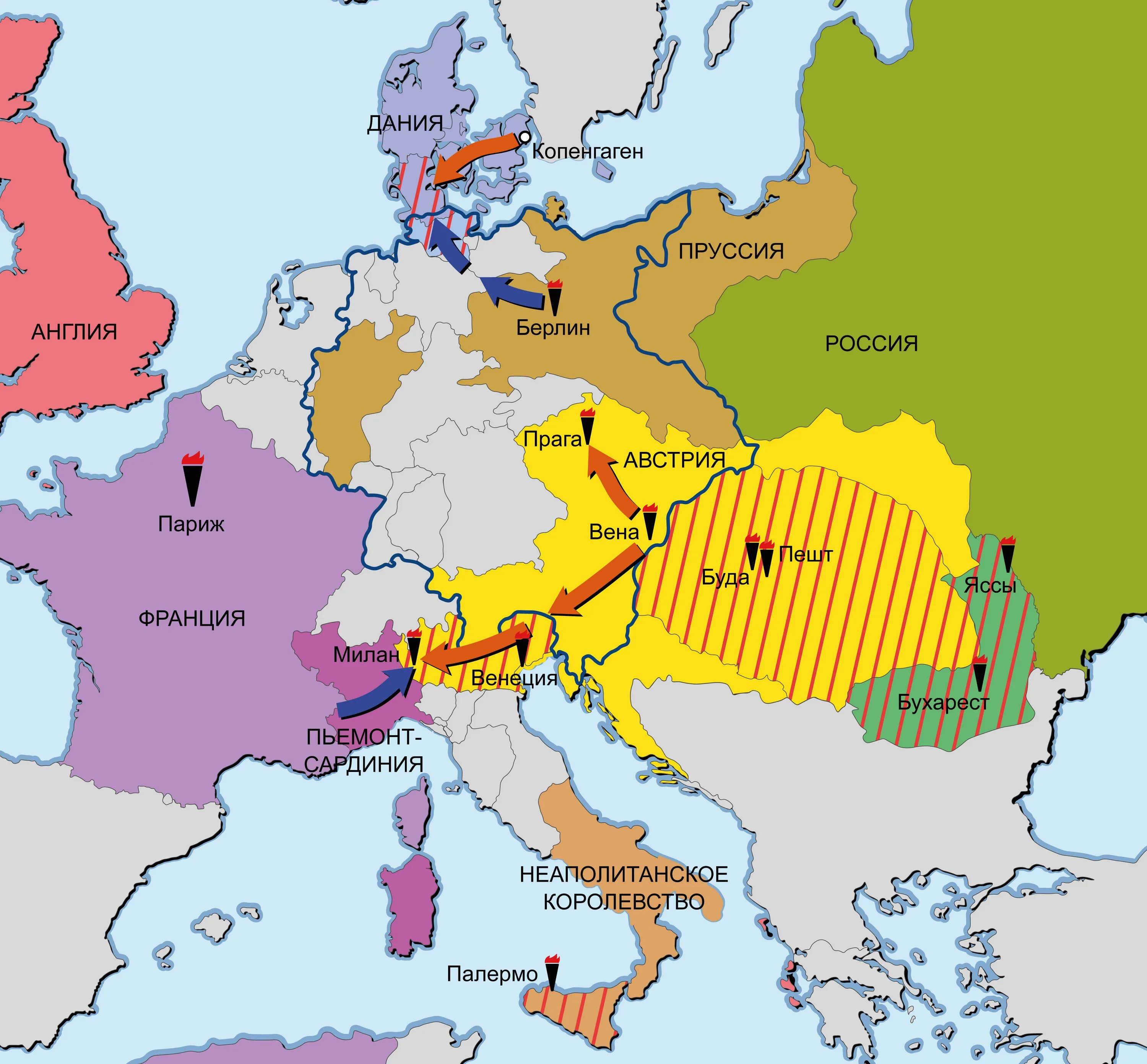В каких странах была революция в 1848. Революции в европе 1848-1849. карта европы 1848-1849. европейские революции 1848-1849 в европе карата.