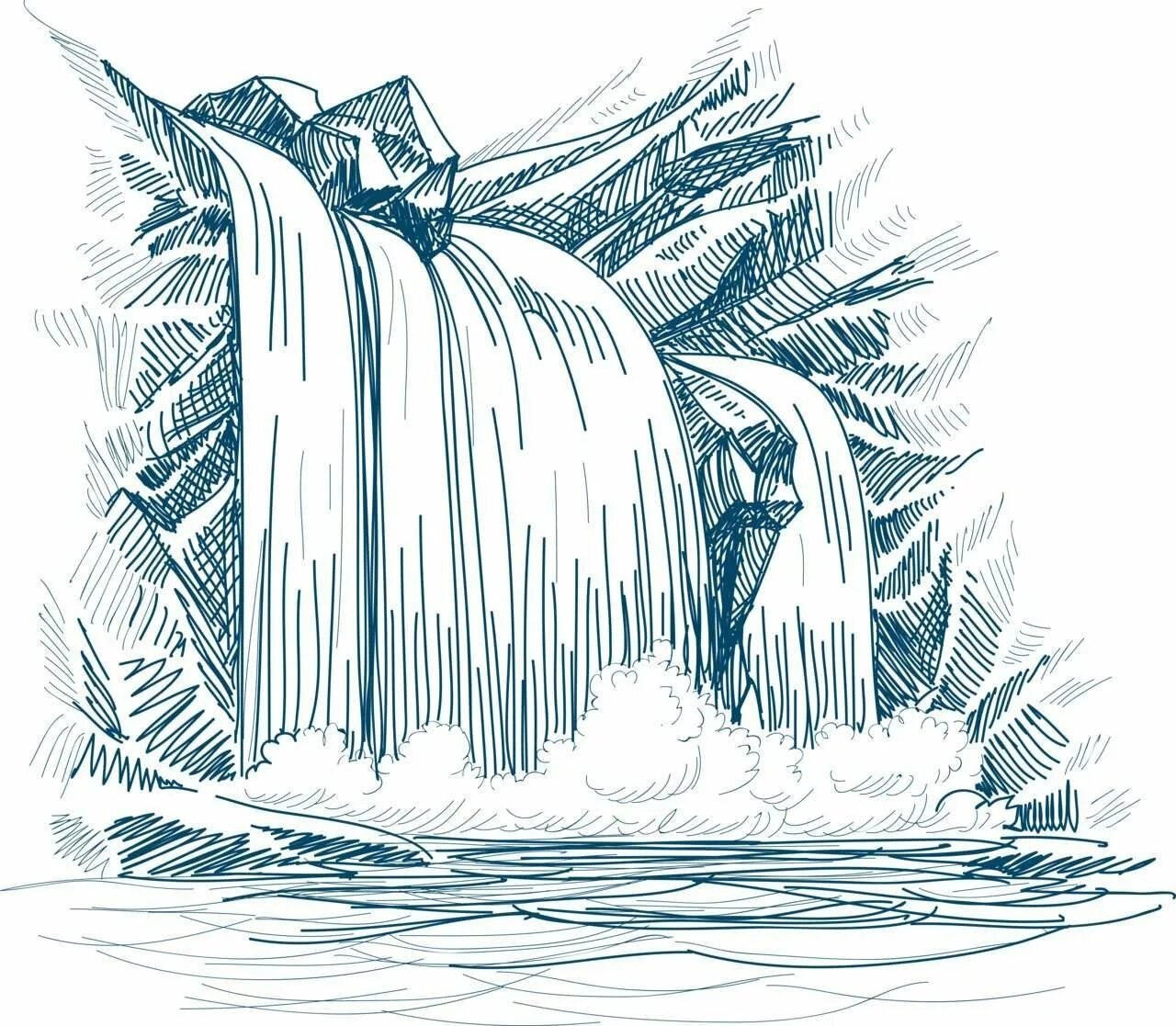 Вода в графике рисунок. Водопад скетч. Водопад рисунок. Водопад карандашом. Водопад рисунок карандашом.