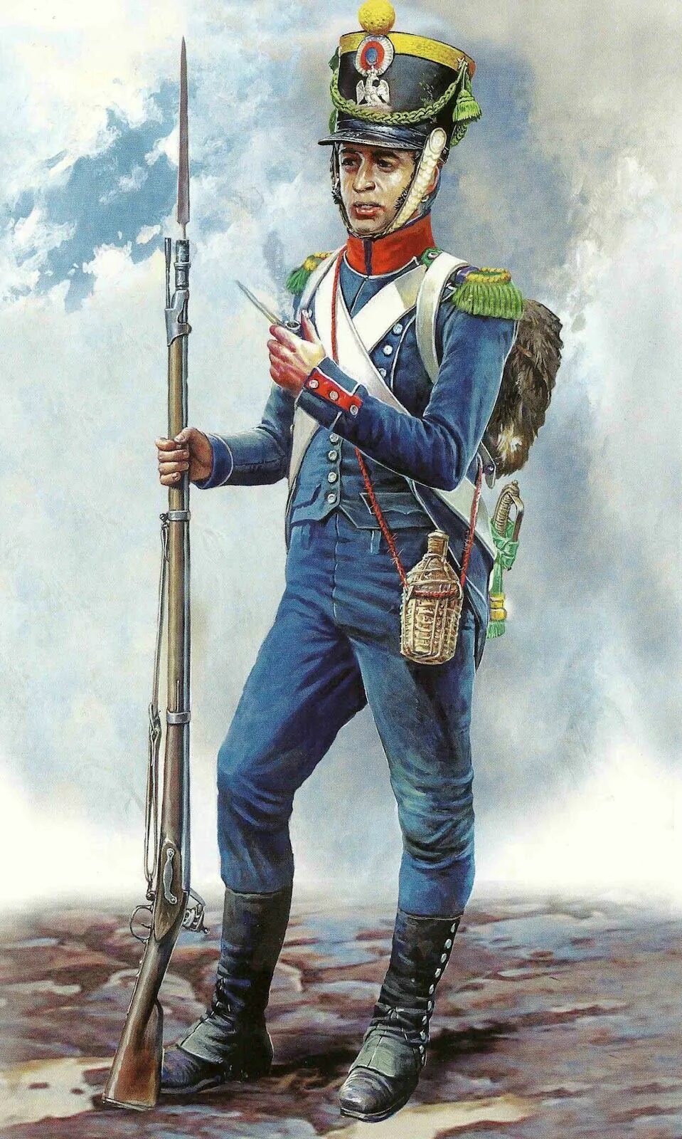Солдат наполеоновской армии 1812. Легкая пехота Наполеона 1812г. Солдат французской армии 1812. Французский солдат наполеоновских войн.