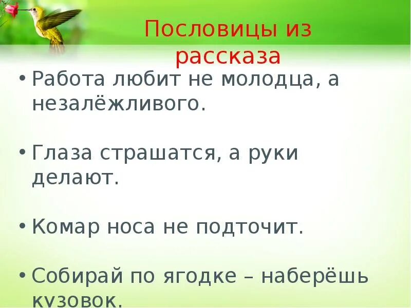 Работа любит пословица. Собирай по ягодке наберешь кузовок. Б Шерин собирай по ягодке наберёшь кузовок. Пословицы в рассказе собирай. Б шергин собирай по ягодке наберешь