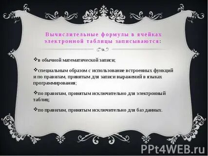 Формулы в ячейках электронной таблицы записываются