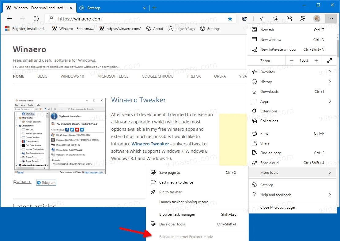 Как открыть код элемента в edge. Microsoft edge. режим ie в edge. панель меню в edge. edge режим internet explorer.