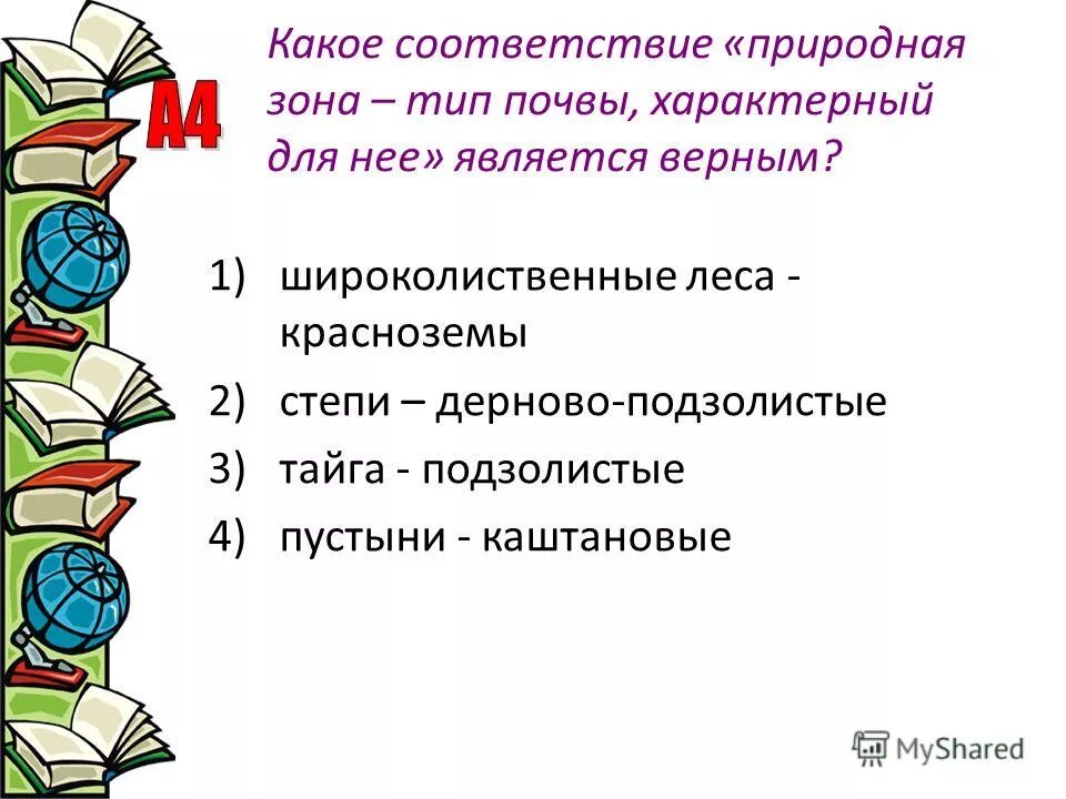 Выберите соответствие природные зоны