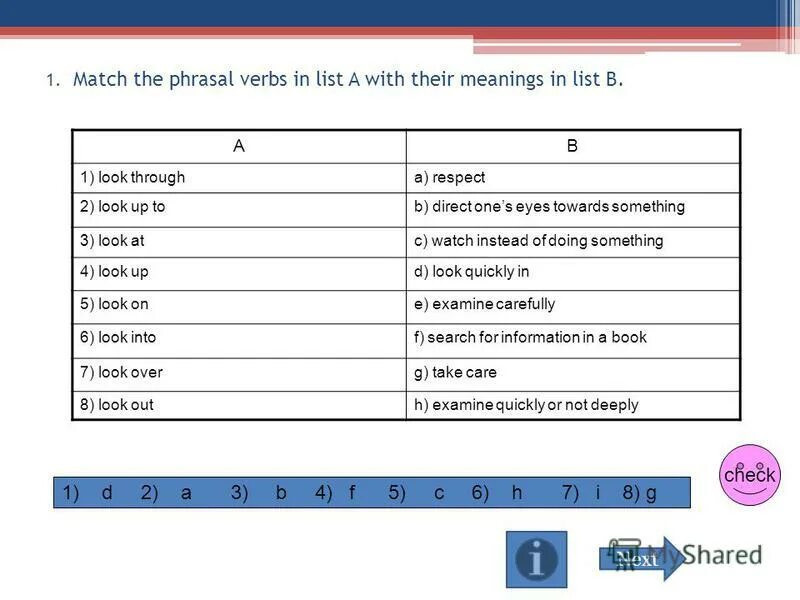 Match the verbs to their meanings