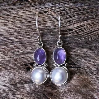 Серьги с жемчугом и аметистом