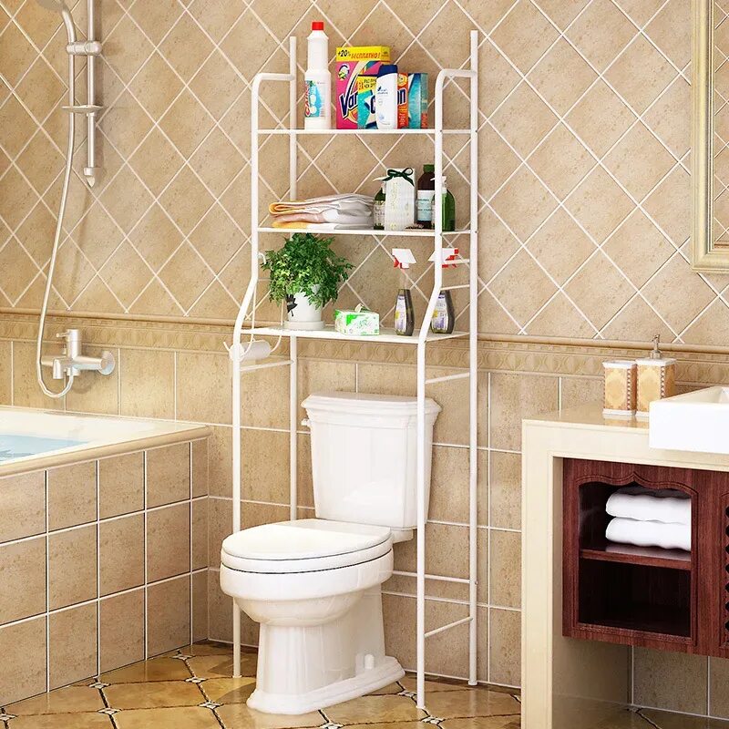 Туалетная полочка. Стеллаж для ванной laundry rack stainless steel. стеллаж для ванной costway, 68х25х163 см, cost-hw47885wh. полочка над унитазом. полка в ванную над унитазом.
