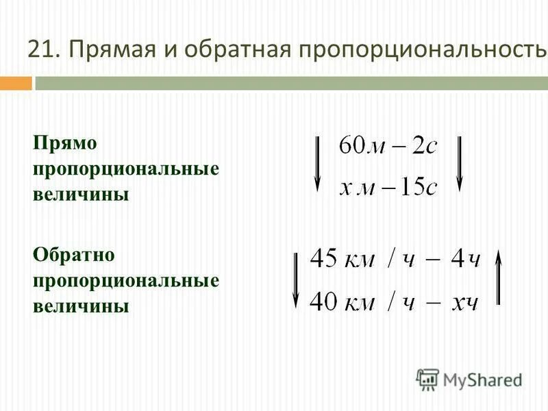 Прямые пропорциональные величины