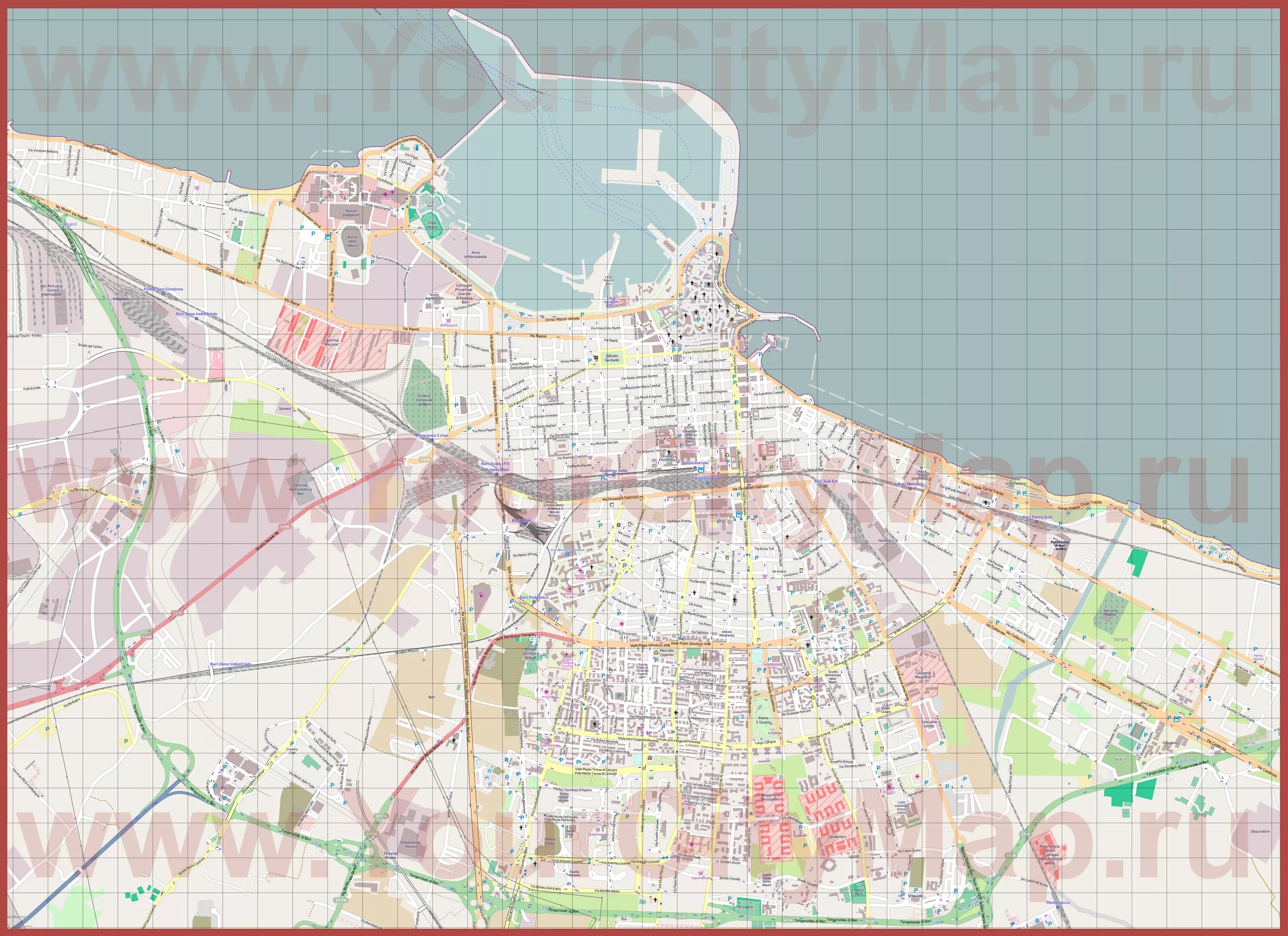 Город Бари на карте. Карта Бари и окрестностей. Старый город Бари на карте. Крепость Бари на карте.