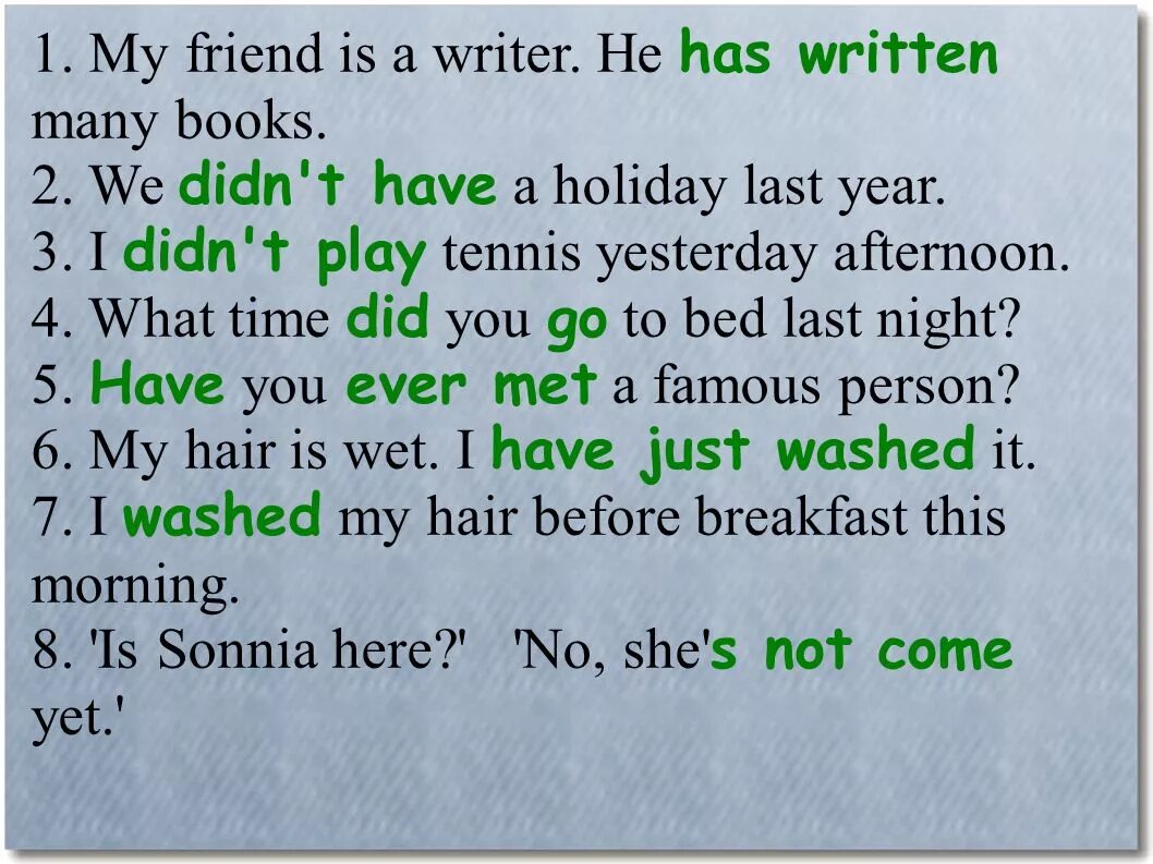 My friend is a writer.. My friend is a writer he has written many books. 1my friend is a writer he write many books. Put the verbs in the present perfect or past simple my friend is a writer. Did he write a book