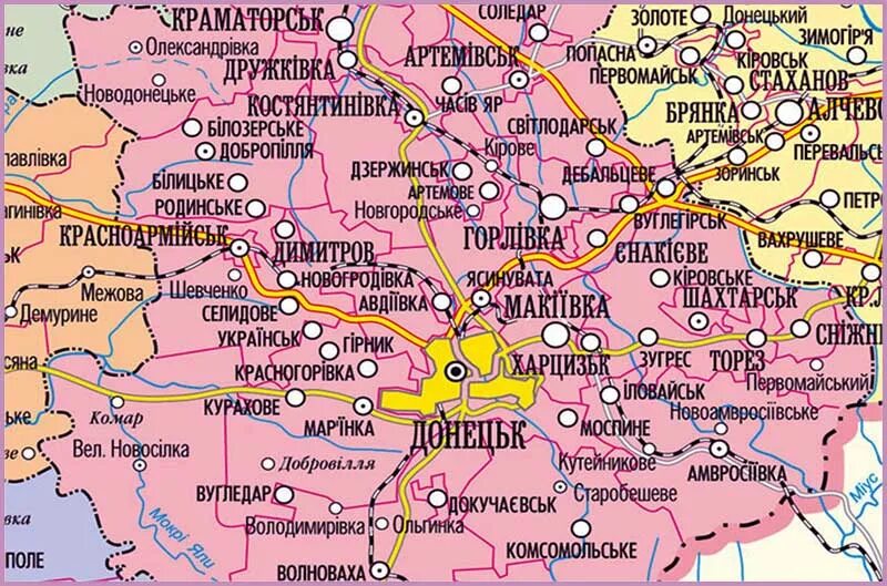 Карта Донецкой области с городами и поселками. Карта Донецкой области с городами. Карта Донецкой области подробная с городами и поселками. Карта населенных пунктов Донецкой области.