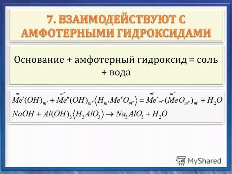 Основания и амфотерные гидроксиды. Амфотерный гидроксид и соль. Амфотерные гидроксиды с солями