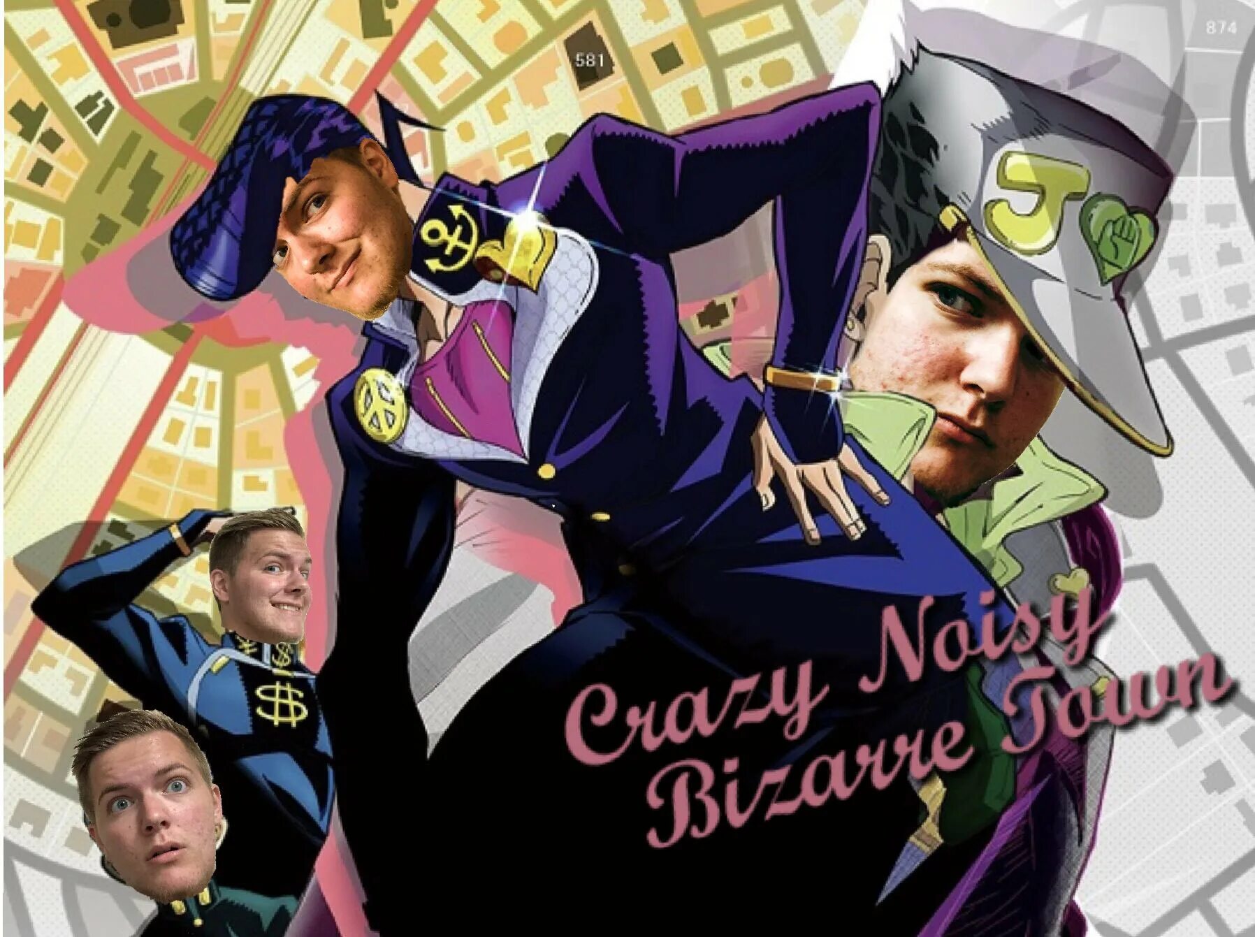 Crazy noisy bizarre town jojo. Дзёсукэ хигасиката на раб стол. Crazy noisy bizarre town. Джоджо город. Crazy noisy bizarre town.