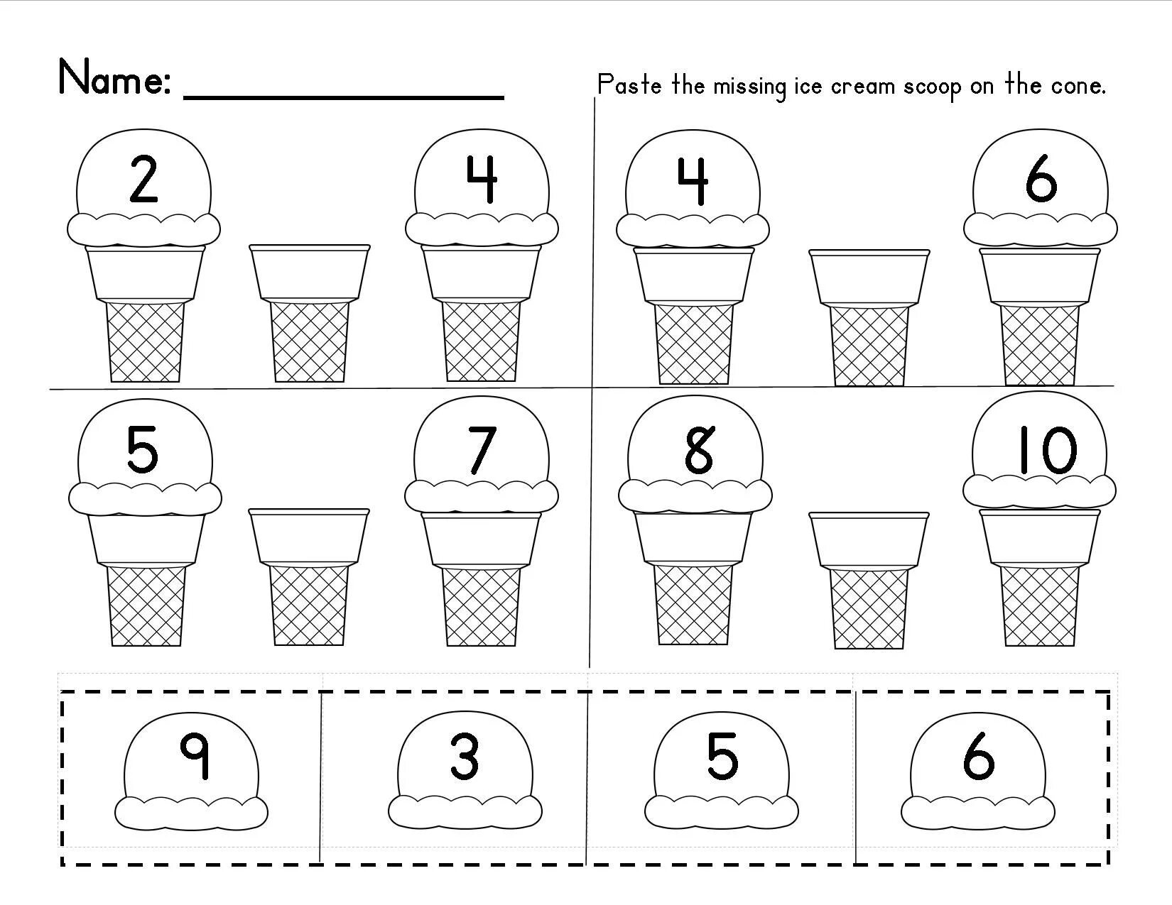 Задания numbers Worksheet. Задания про мороженое. Мороженое задания для детей. Numbers 1-10 задания.