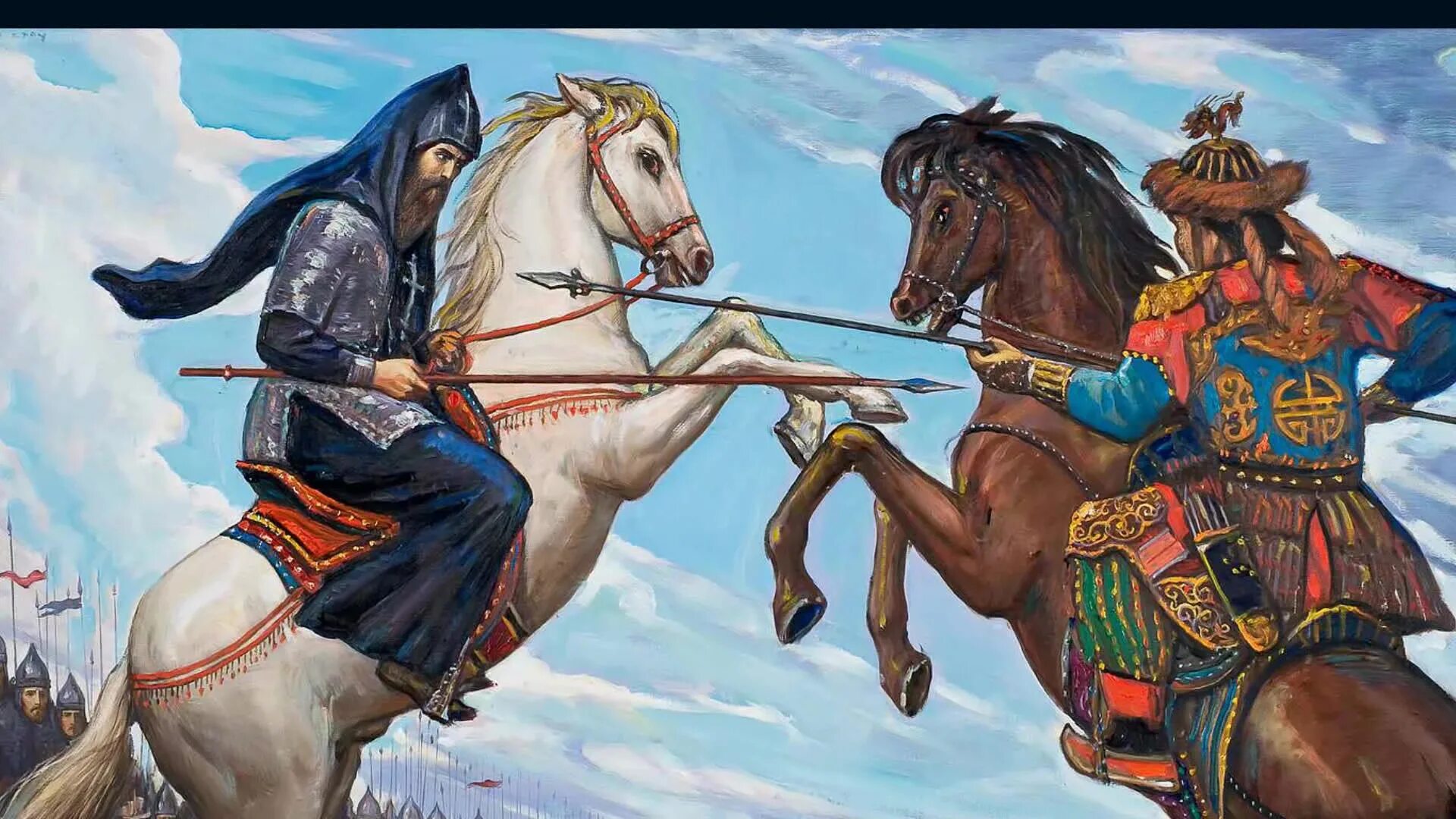 в м васнецов поединок пересвета с челубеем. битва пересвета с челубеем на куликовом поле авилов. пересвет и челубей куликовская битва. пересвет с челубеем на куликовом поле. два богатыря куликовской битвы.