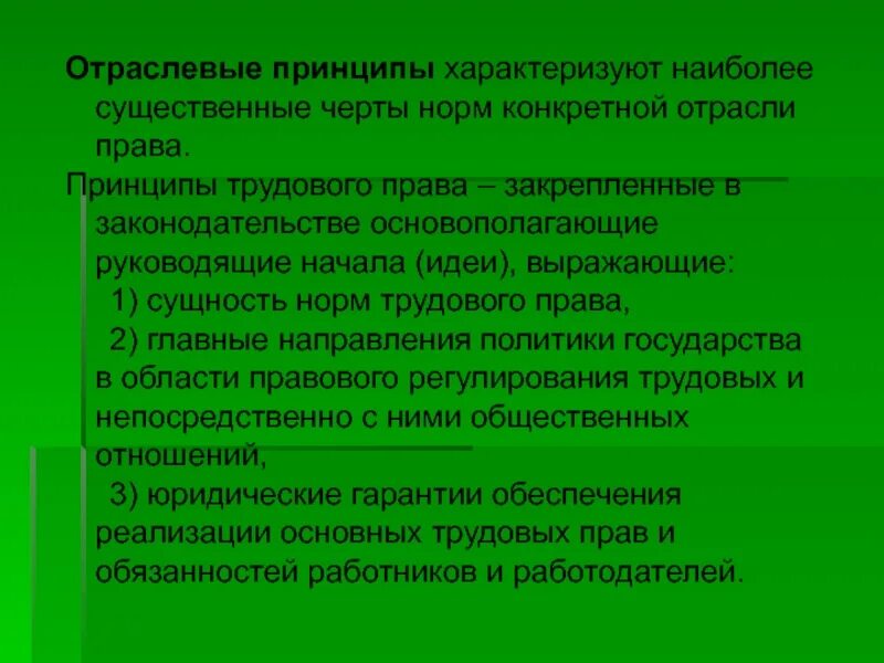 Отраслевой принцип содержание. Отраслевые принципы. отраслевые принципы в трудовом праве.