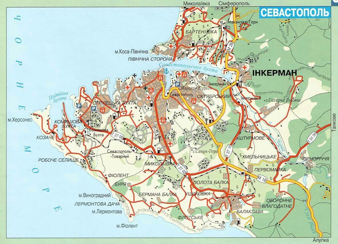 Автобус инкерман северная. Севастополь и его окрестности на карте. Карта автомобильных дорог Севастополя. Карта схема Севастополя. Пригород Севастополя на карте.