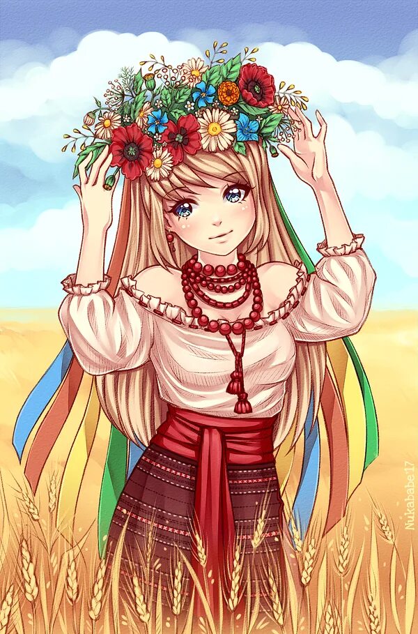 Девушка в венке арт. Украинская девушка аниме. Хеталия чехословакия. Славяне аниме. Украинская девушка аниме.