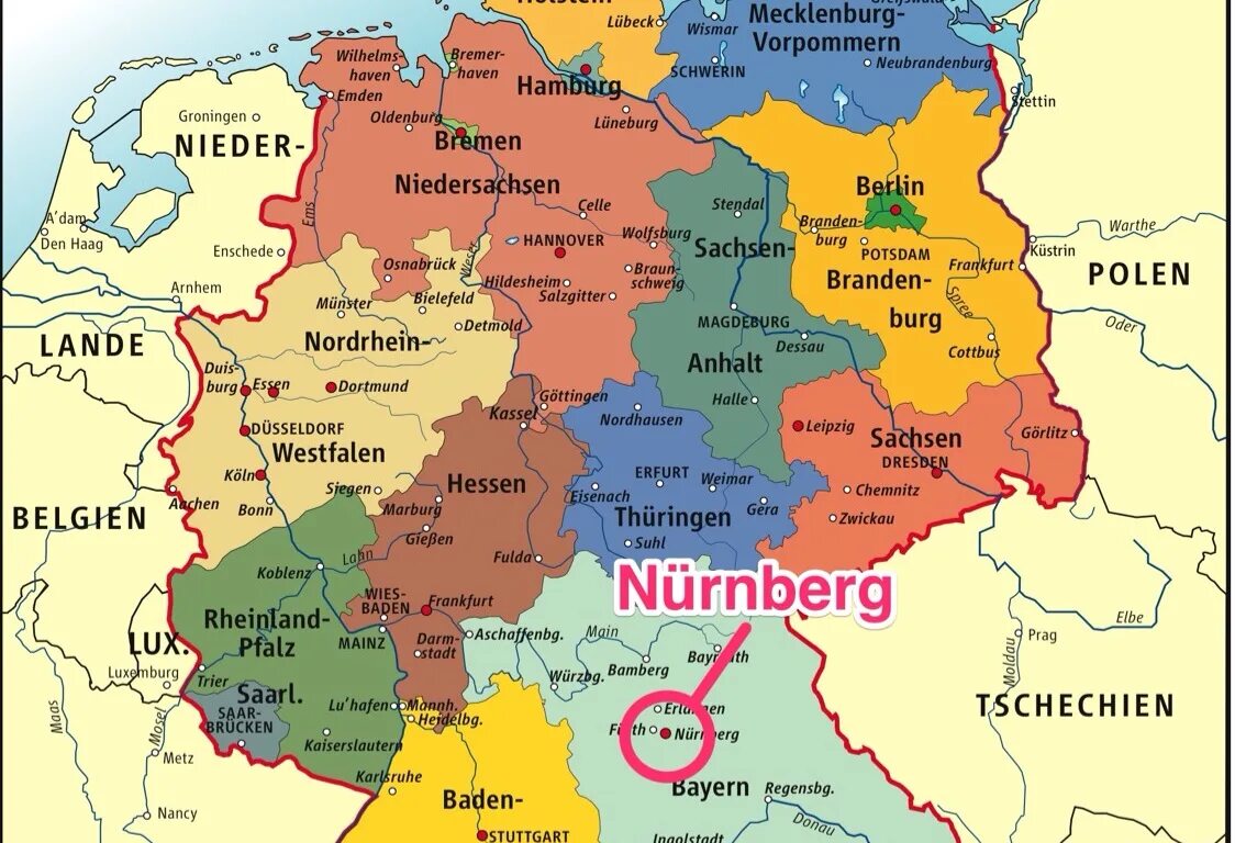 Карта германии 2023. Земли ФРГ на карте. Карта Германии с землями и городами. Федеративная Республика Германия карта. Земли Германии на карте.