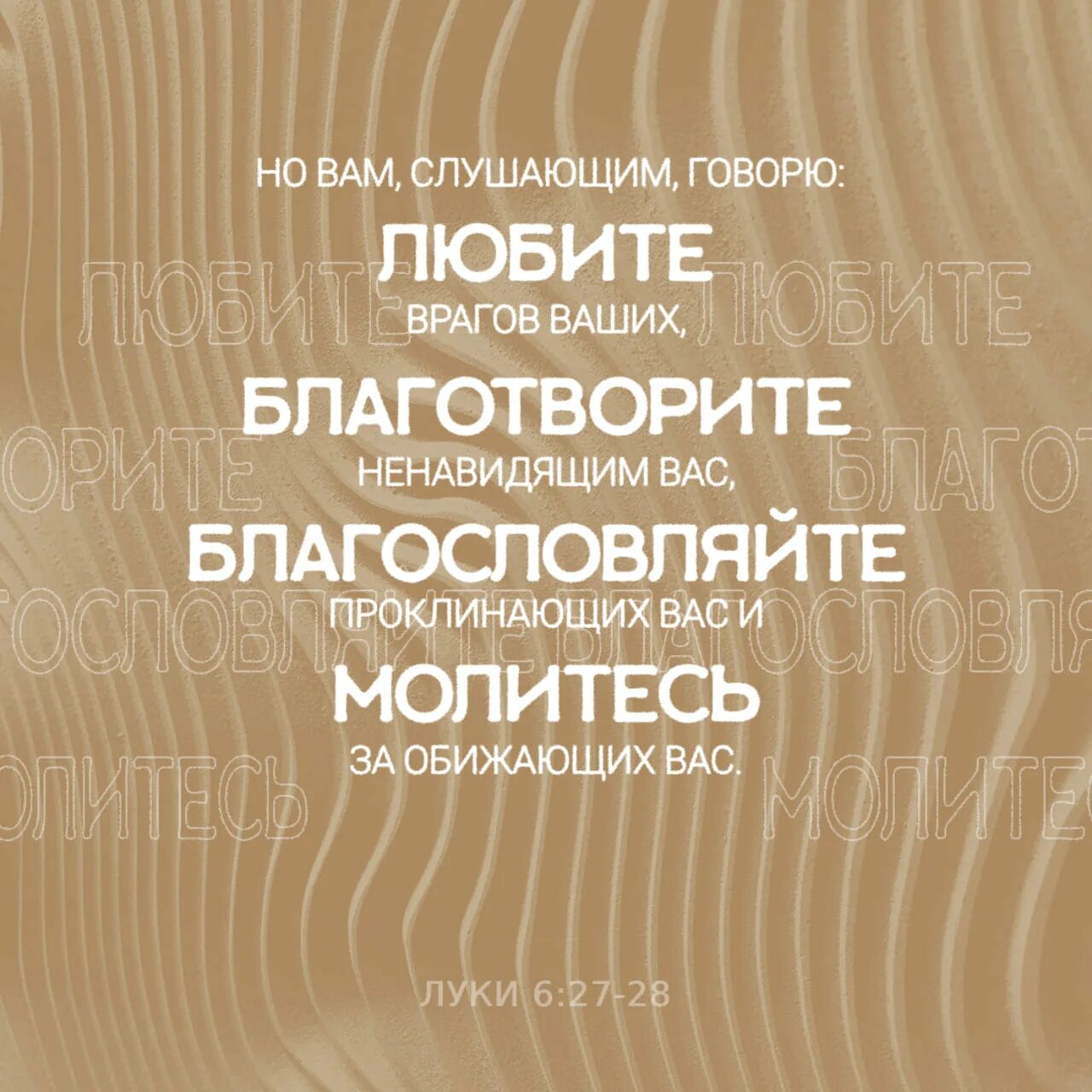 Благословляйте обижающих вас. Благословляйте проклинающих вас. Благословляйте проклинающих вас и молитесь за обижающих вас. Любите врагов ваших благословляйте проклинающих. Молитесь за проклинающих вас.