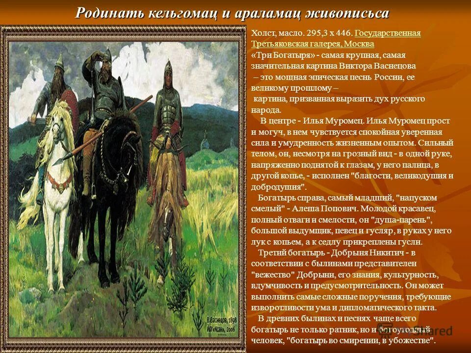 Какими изображены богатыри. Третьяковская галерея богатыри Васнецова. Васнецов 3 богатыря описание.