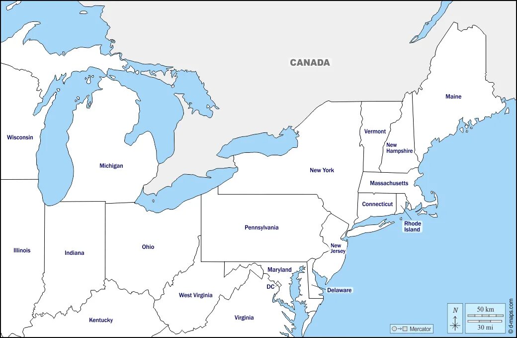 Штаты северо востока сша. Карта штатов восточного побережья сша. Восточное побережье сша на карте. Восточное побережье америки на карте. Северо восточное побережье сша.