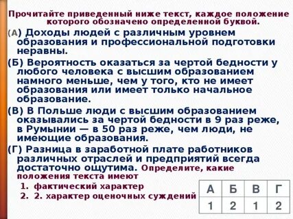 Прочитайте приведенный ниже текст каждое положение которого