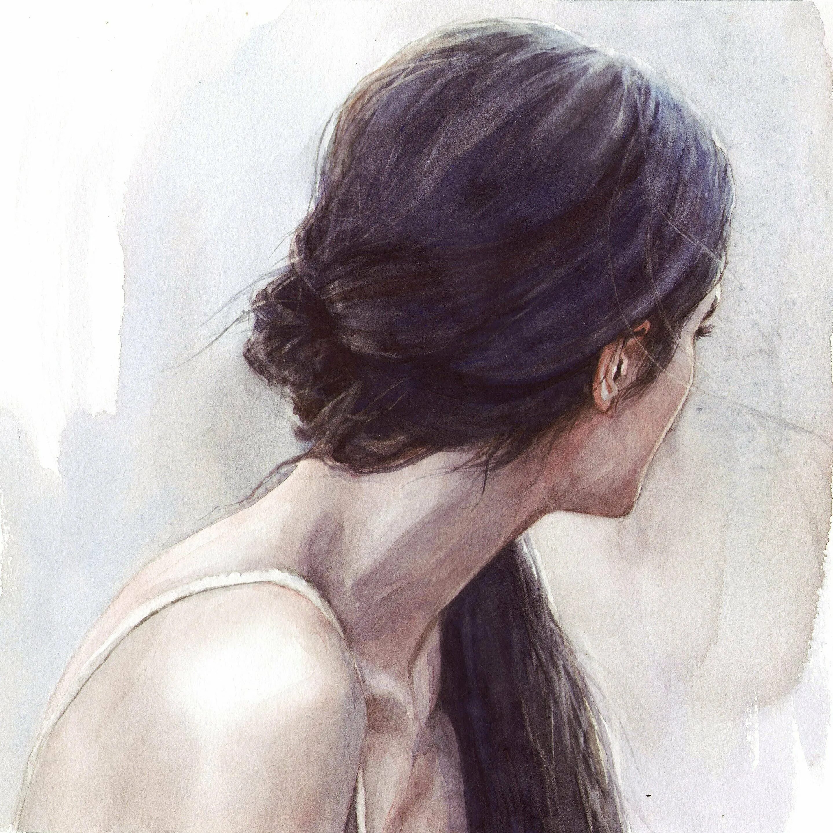 Картины женщина спиной. Художник Natalie Travina. Девушка со спины рисунок. Портрет девушки со спины.