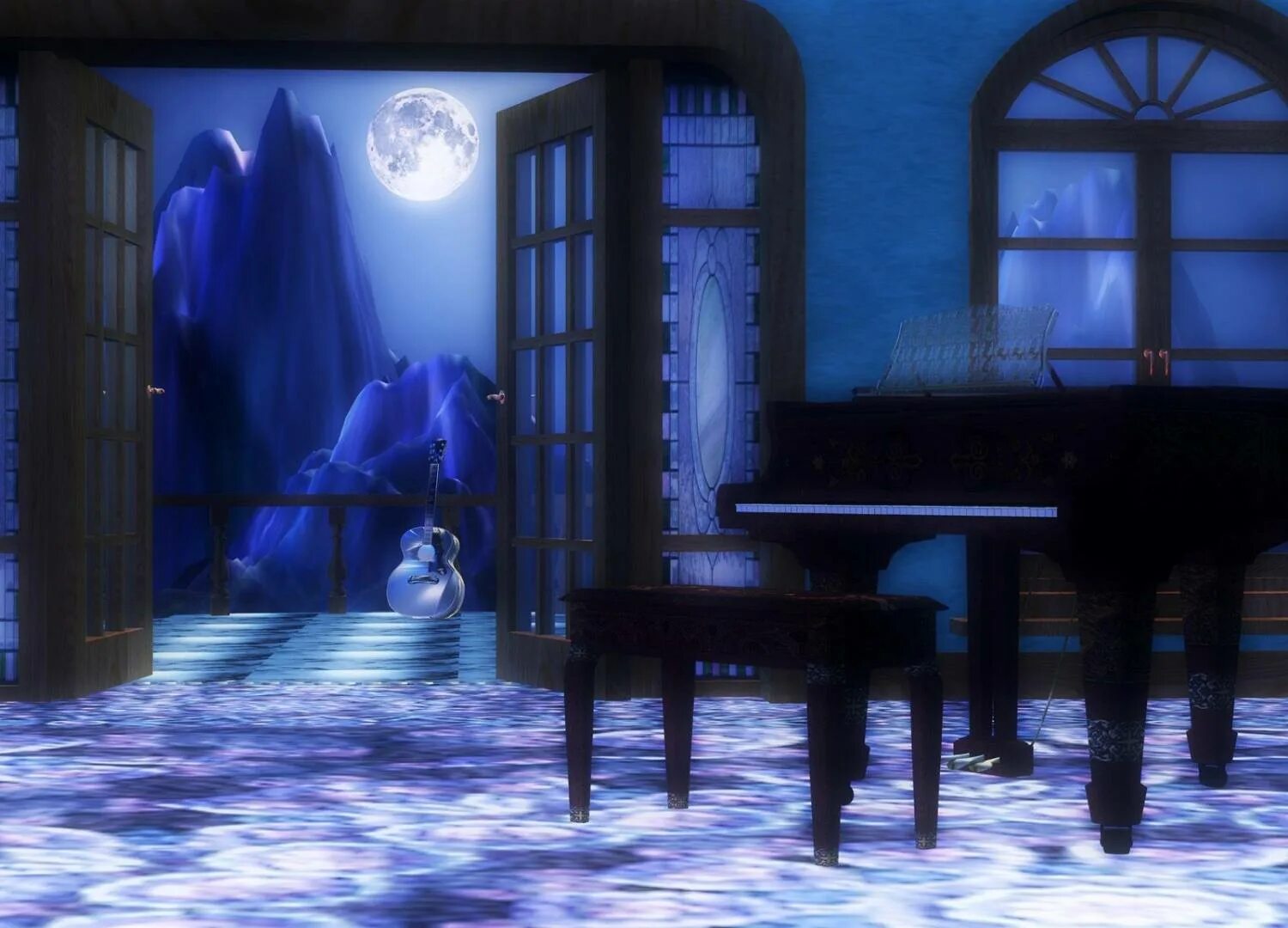 Свет яркий свет полон зал. Лунный свет в комнате. Комната залитая лунным светом. Фортепиано ночью в комнате. Комната с пианино арт.