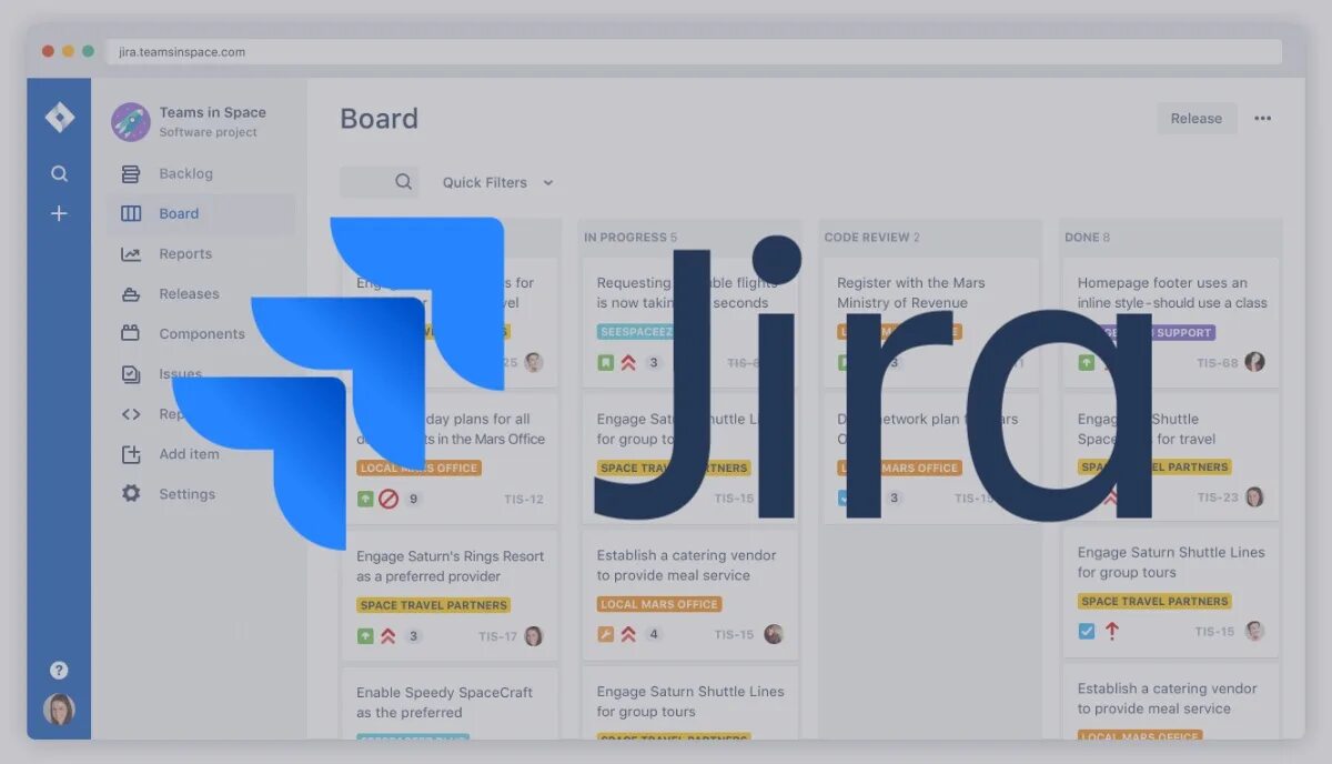 Jira transitions. Jira logo.