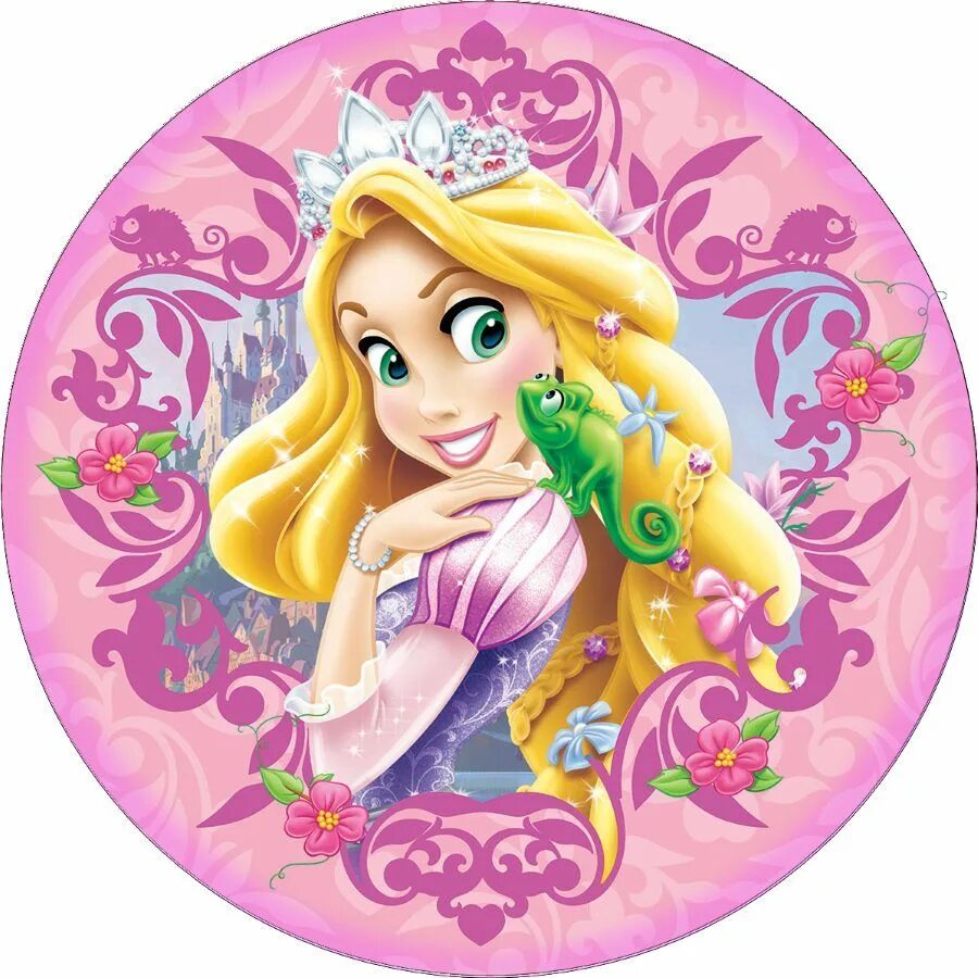 Вафельная картинка. Кабошон принцессы Дисней. Медали принцесса Рапунцель. Принцессы в круге. Сахарная печать принцессы.