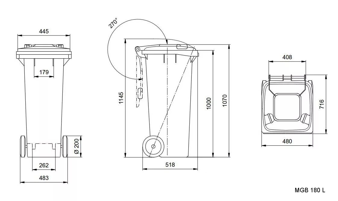 Расстояние от мусорки. Евроконтейнер пластиковый MGB 1100л чертеж. Контейнер 240 литров габариты.