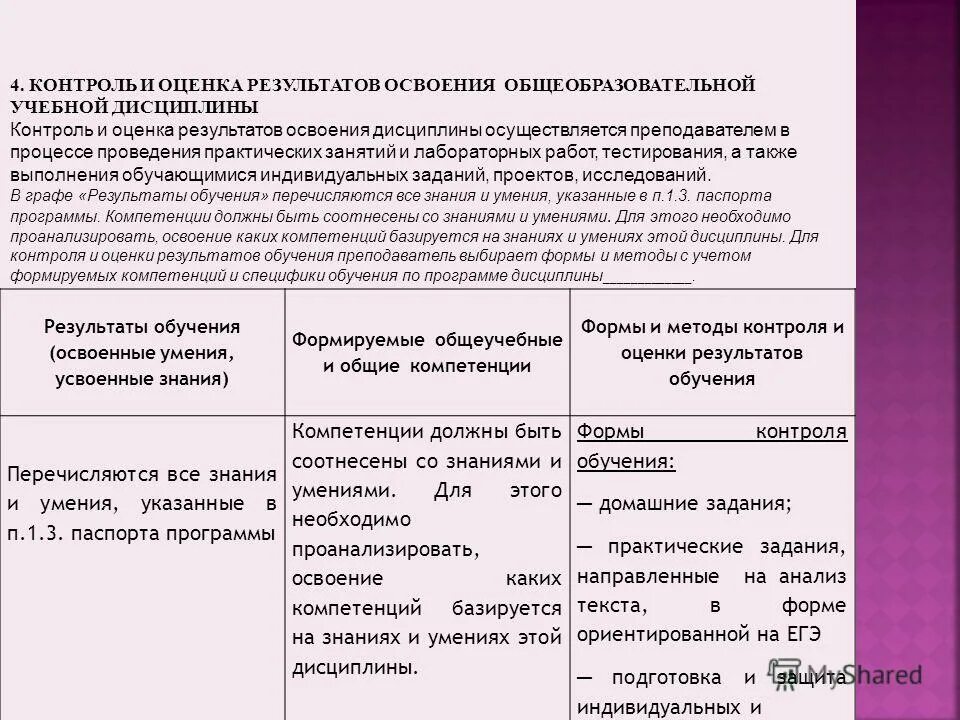 Индивидуальный учет результатов освоения образовательных программ. Формы и методы контроля и оценки результатов обучения. формы контроля и оценки результатов тренировки:.