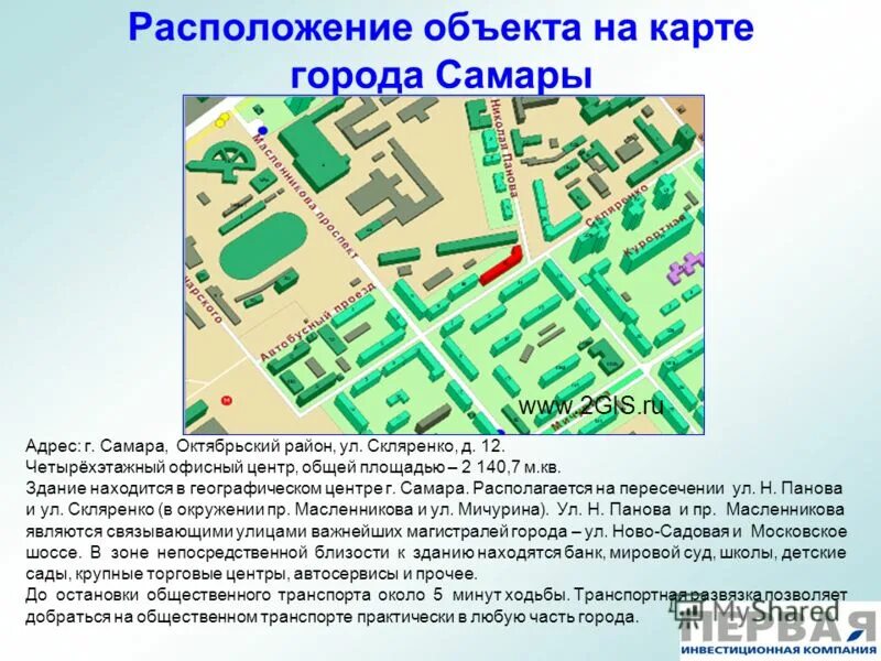 Расположение в центре города