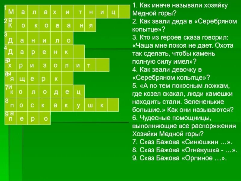 Медный самоцвет сканворд 7. Кроссворд по сказу Бажова каменный цветок с ответами. Кроссворд по сказкам Бажова. Кроссворд на тему сказы Бажова. Кроссворд на тему Бажов.