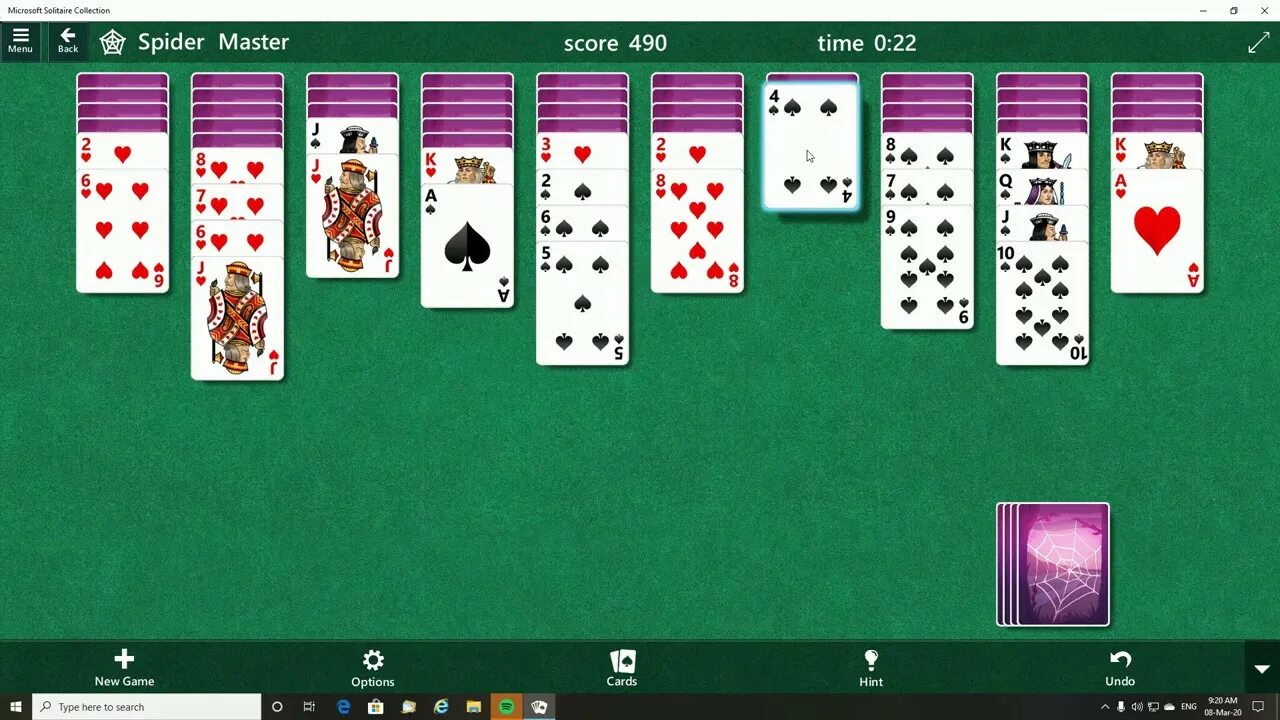 Игра паук карта бита. Игра Spider Solitaire. Spider Solitaire (Microsoft). Игра в карты паук две масти. Классический пасьянс паук.