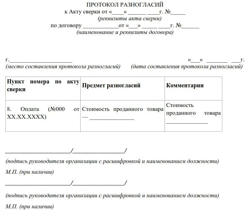 Протокол разногласий к акту сверки образец. Форма протокола разногласий к акту сверки. Шаблон протокола разногласий к акту. Протокол разногласий к акту сверки расчетов.