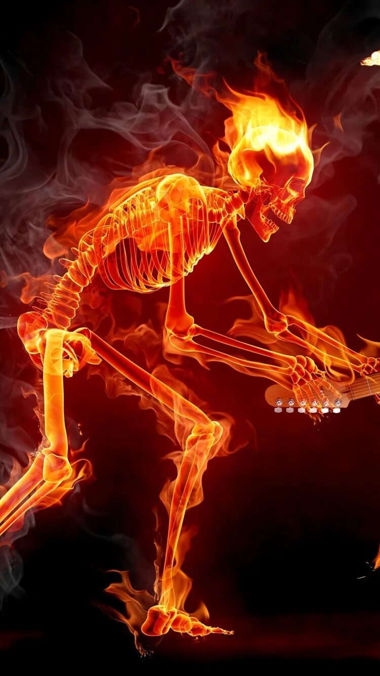 Кости сгорают. Огненный череп. Огненный скелет. Скелет в огне.