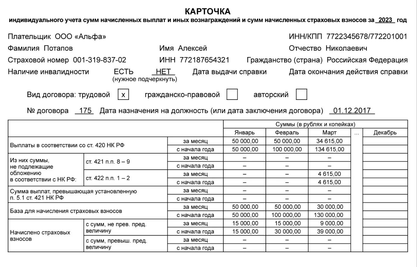 Персонифицированные сведения за декабрь 2023. РСВ форма 2023. Карточка учета страховых взносов 2023. РСВ за 2023 год новая форма. Карточка по страховым взносам с 2023 года образец.