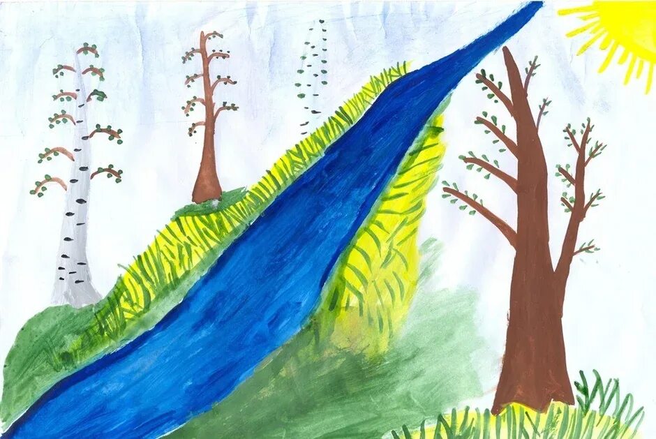 Рисунок второй класс. Весна рисунок. Рисование Ручеек. Весенний Ручеек рисунок. Рисунок красота весны.