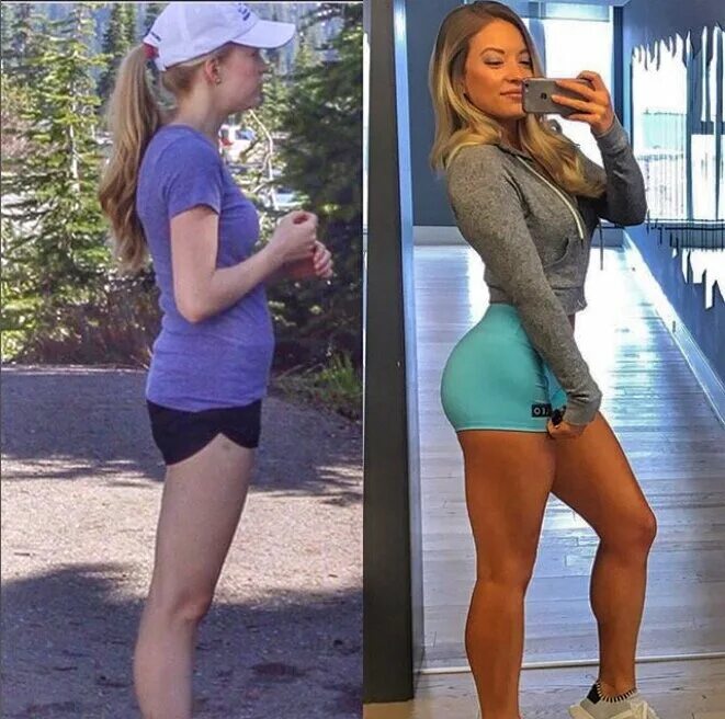 Невероятный результат. Здоровая фигура девушки. Девушка наприседала. Наприседала до и после.